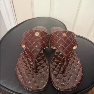 Tory Burch Dark Brown Quilted Sandals